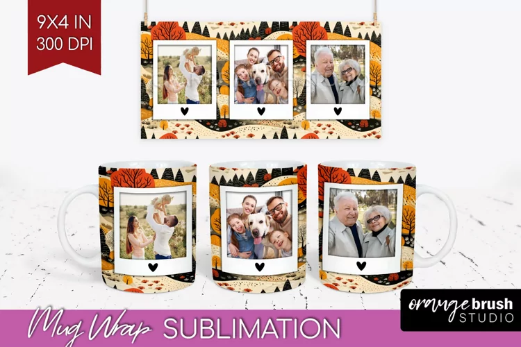 Fall Photo Frame Mug Wrap - Autumn Mug Sublimation