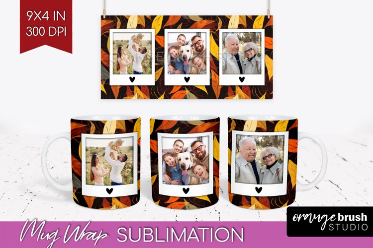 Fall Photo Frame Mug Wrap - Autumn Mug Sublimation example image 1