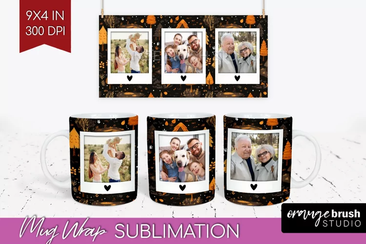 Fall Photo Frame Mug Wrap - Autumn Mug Sublimation