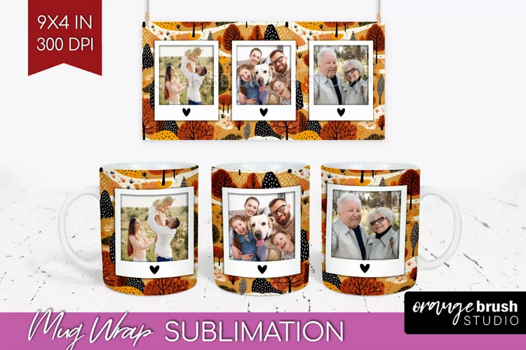 Fall Photo Frame Mug Wrap - Autumn Mug Sublimation