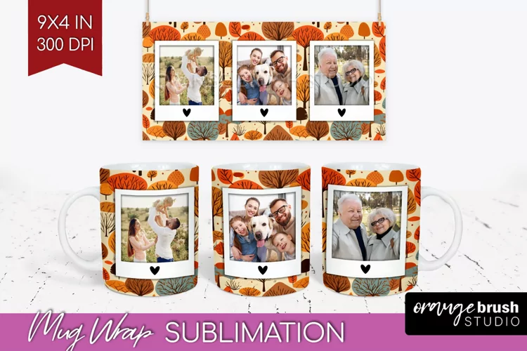 Fall Photo Frame Mug Wrap - Autumn Mug Sublimation