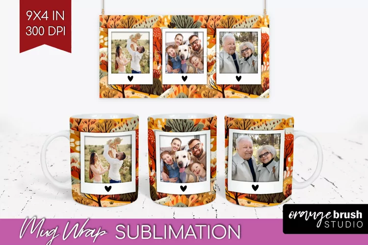 Fall Photo Frame Mug Wrap - Autumn Mug Sublimation