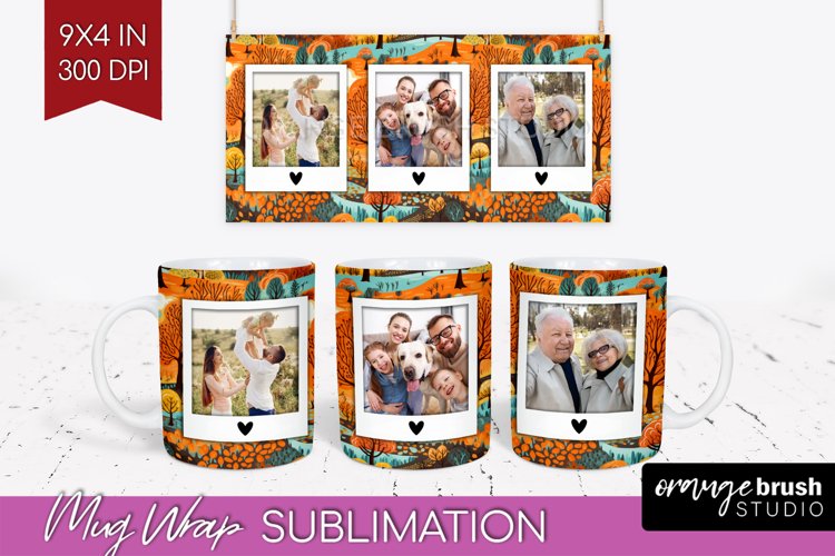 Fall Photo Frame Mug Wrap - Autumn Mug Sublimation example image 1