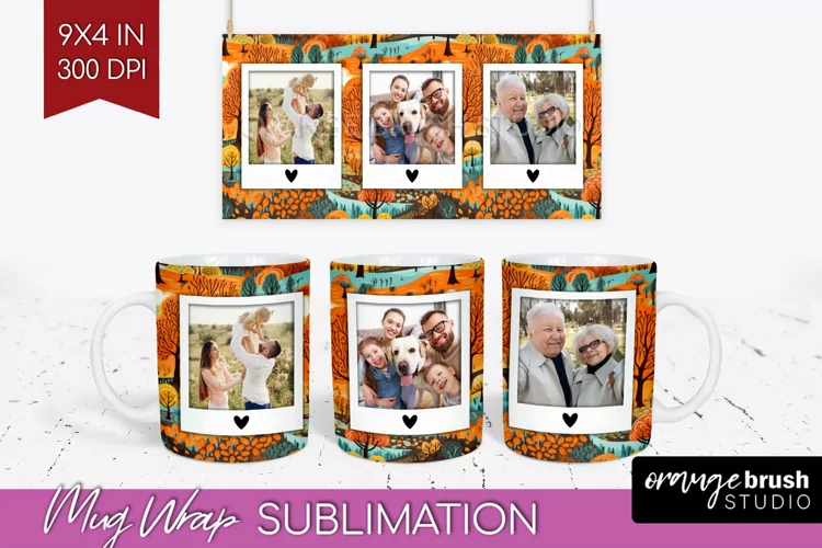 Fall Photo Frame Mug Wrap - Autumn Mug Sublimation
