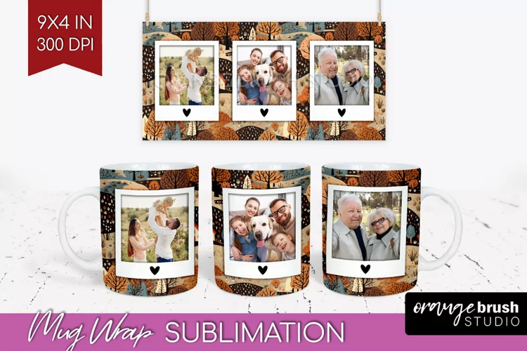 Fall Photo Frame Mug Wrap - Autumn Mug Sublimation