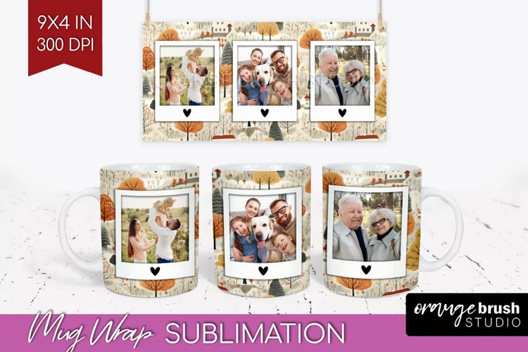 Fall Photo Frame Mug Wrap - Autumn Mug Sublimation