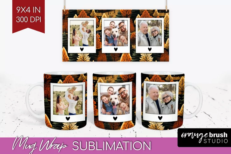 Fall Photo Frame Mug Wrap - Autumn Mug Sublimation