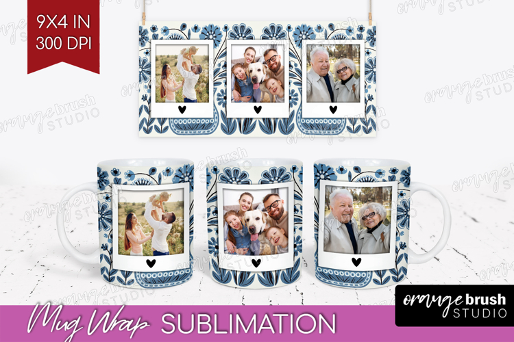 Folk Flowers Photo Mug Wrap PNG - Floral Picture Frame Mug