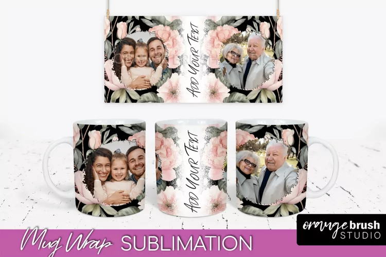 Add Your Photo Mug Wrap -Floral Mug Sublimation Design