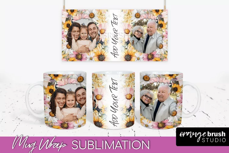 Add Your Photo Mug Wrap -Floral Mug Sublimation Design