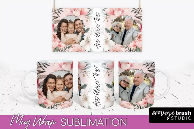 Add Your Photo Mug Wrap -Floral Mug Sublimation Design