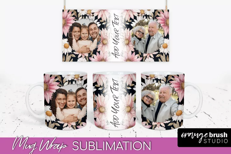 Add Your Photo Mug Wrap -Floral Mug Sublimation Design
