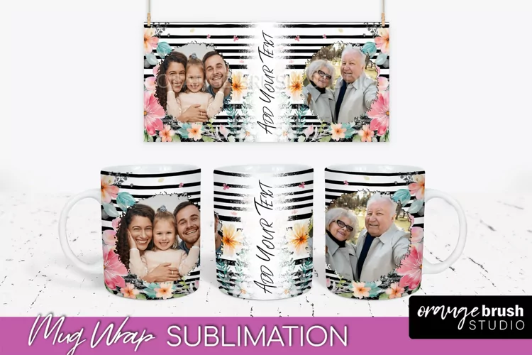Add Your Photo Mug Wrap -Floral Mug Sublimation Design
