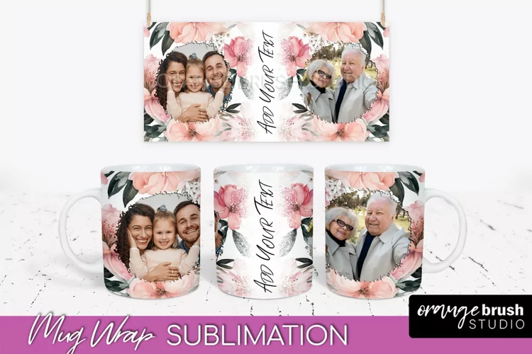 Add Your Photo Mug Wrap -Floral Mug Sublimation Design