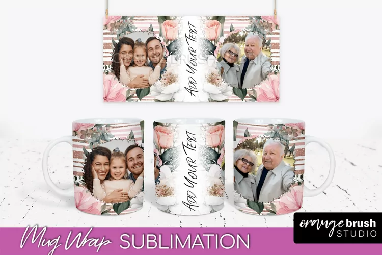 Add Your Photo Mug Wrap -Floral Mug Sublimation Design