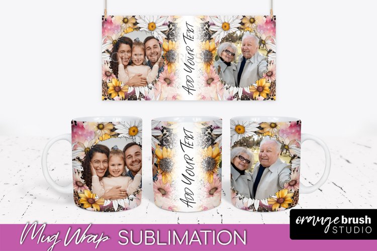 Add Your Photo Mug Wrap -Floral Mug Sublimation Design