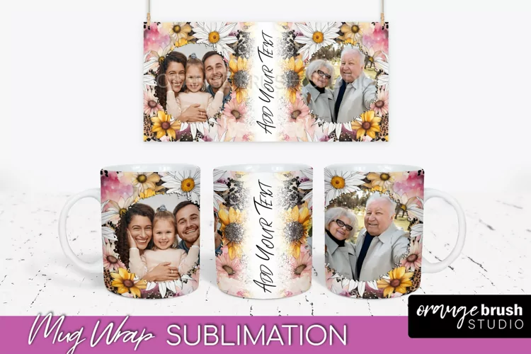 Add Your Photo Mug Wrap -Floral Mug Sublimation Design