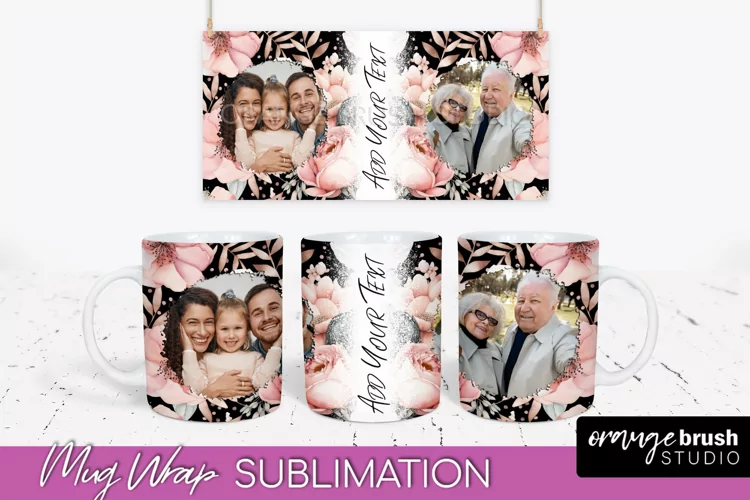 Add Your Photo Mug Wrap -Floral Mug Sublimation Design