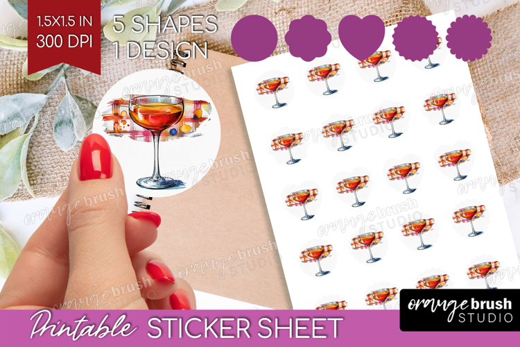 Negroni Cocktail Round Sticker Summer Drink Printable