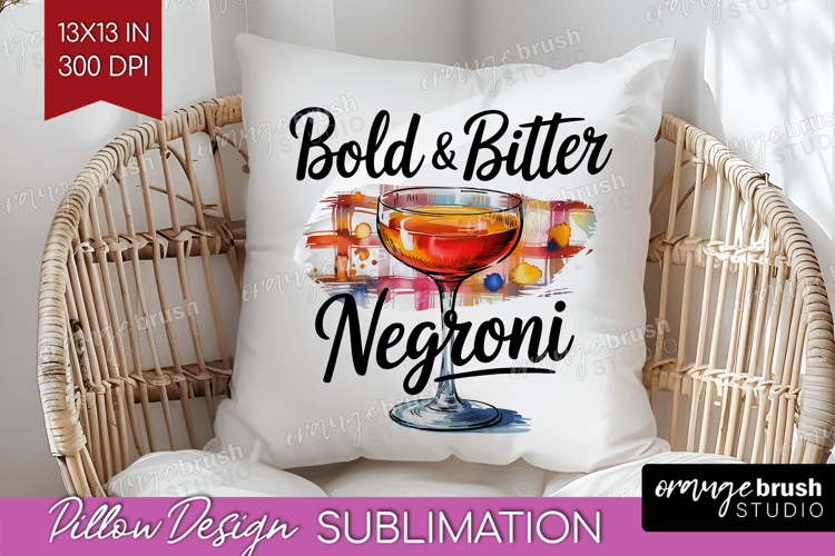 Negroni Cocktail Pillow Sublimation Summer Drink Pillow PNG