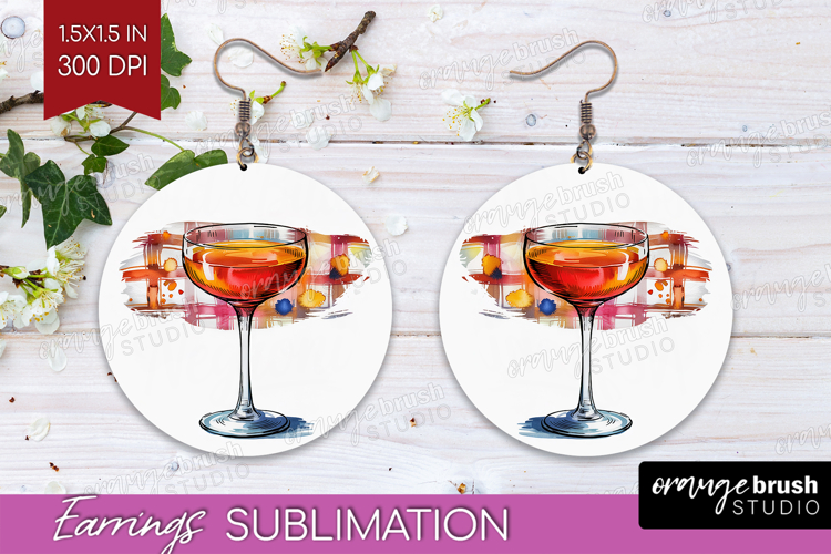 Negroni Cocktail Round Earrings Summer Drink PNG Sublimation
