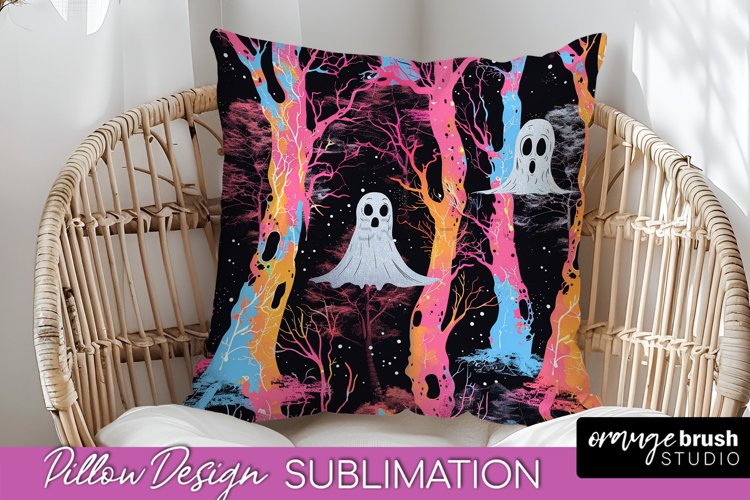 Neon Halloween Pillow Sublimation - Spooky Pillow Cover example image 1