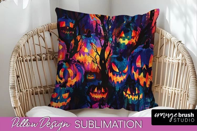 Neon Halloween Pillow Sublimation - Spooky Pillow Cover