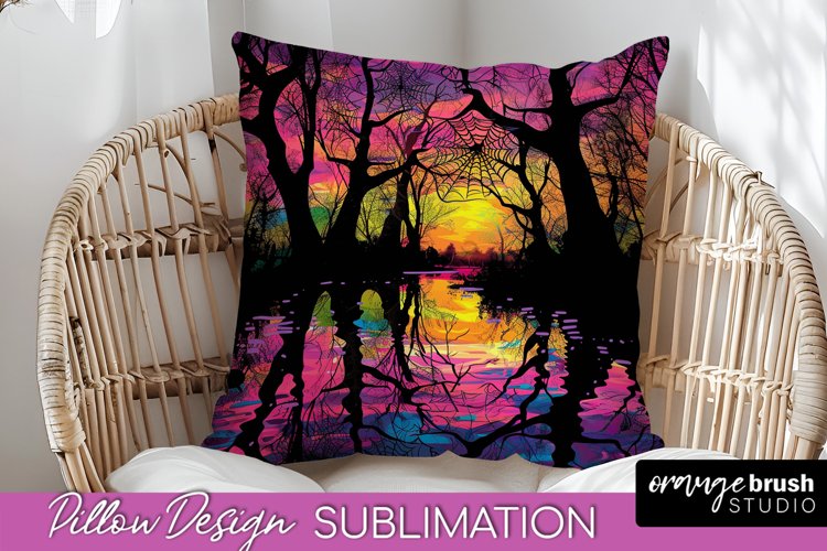 Neon Halloween Pillow Sublimation - Spooky Pillow Cover example image 1