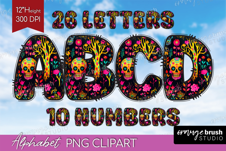 Neon Halloween Doodle Aphabet Clipart - Spooky Letters PNG
