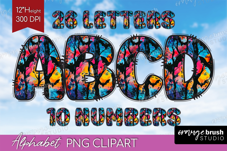 Neon Halloween Doodle Aphabet Clipart - Spooky Letters PNG