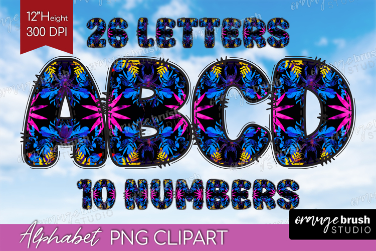 Neon Halloween Doodle Aphabet Clipart - Spooky Letters PNG