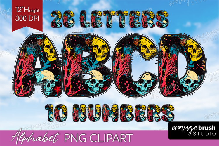 Neon Halloween Doodle Aphabet Clipart - Spooky Letters PNG
