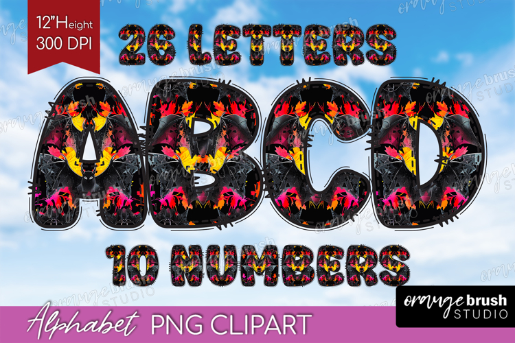 Neon Halloween Doodle Aphabet Clipart - Spooky Letters PNG