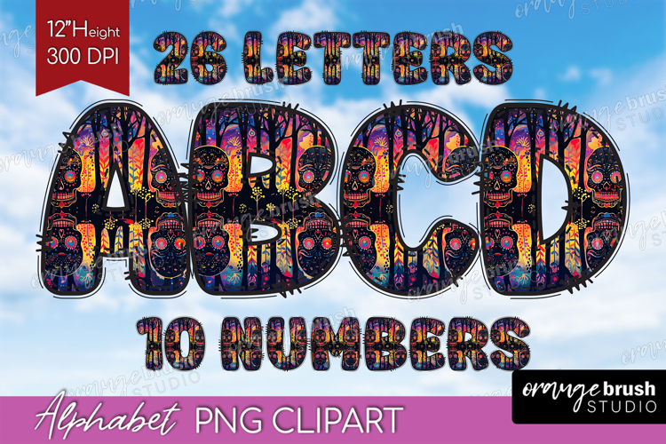 Neon Halloween Doodle Aphabet Clipart - Spooky Letters PNG