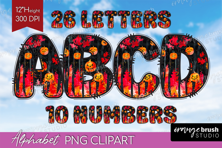Neon Halloween Doodle Aphabet Clipart - Spooky Letters PNG