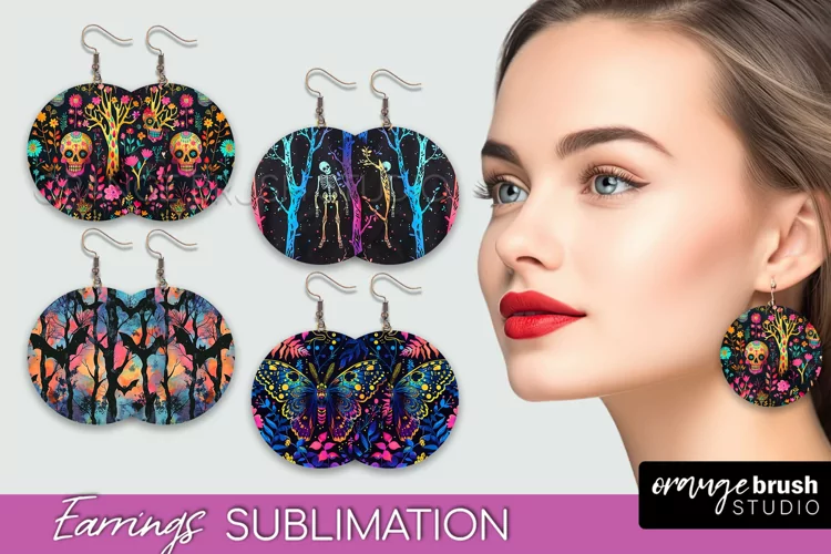 Neon Halloween Earrings - Spooky Round Earring Sublimation