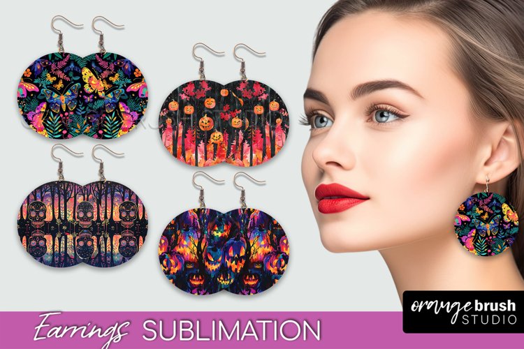 Neon Halloween Earrings - Spooky Round Earring Sublimation