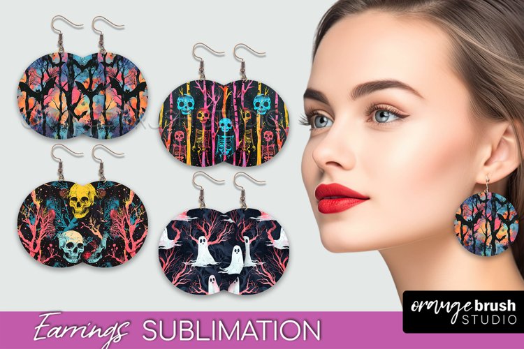 Neon Halloween Earrings - Spooky Round Earring Sublimation