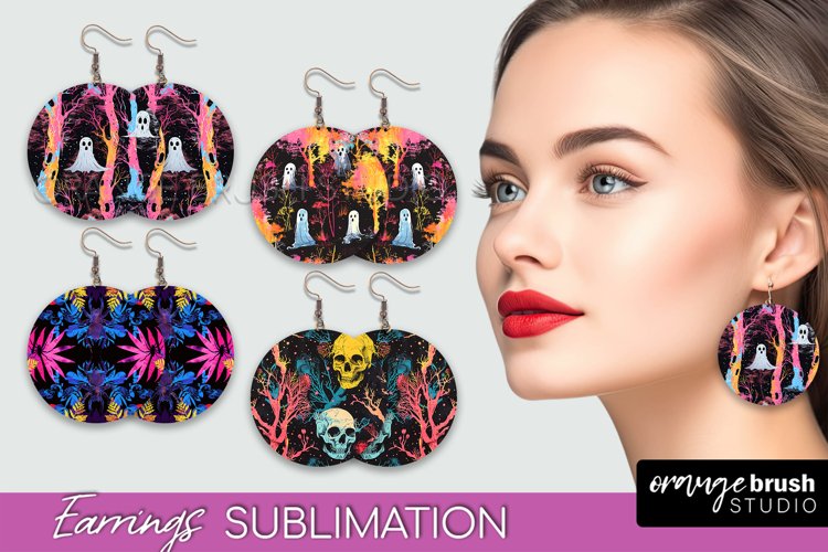 Neon Halloween Earrings - Spooky Round Earring Sublimation