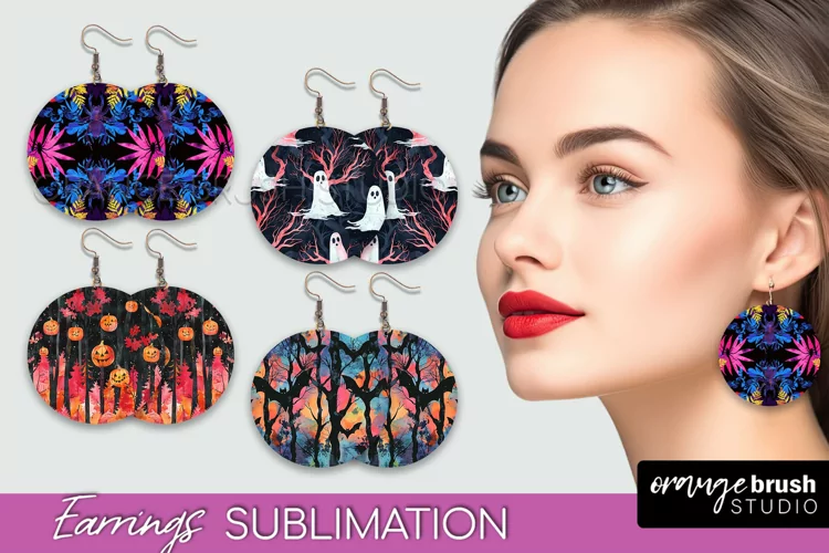 Neon Halloween Earrings - Spooky Round Earring Sublimation