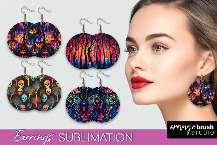 Neon Halloween Earrings - Spooky Round Earring Sublimation