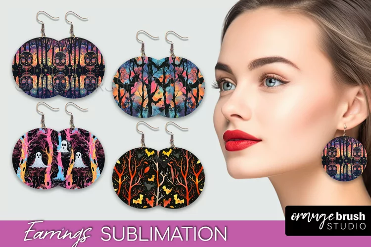 Neon Halloween Earrings - Spooky Round Earring Sublimation
