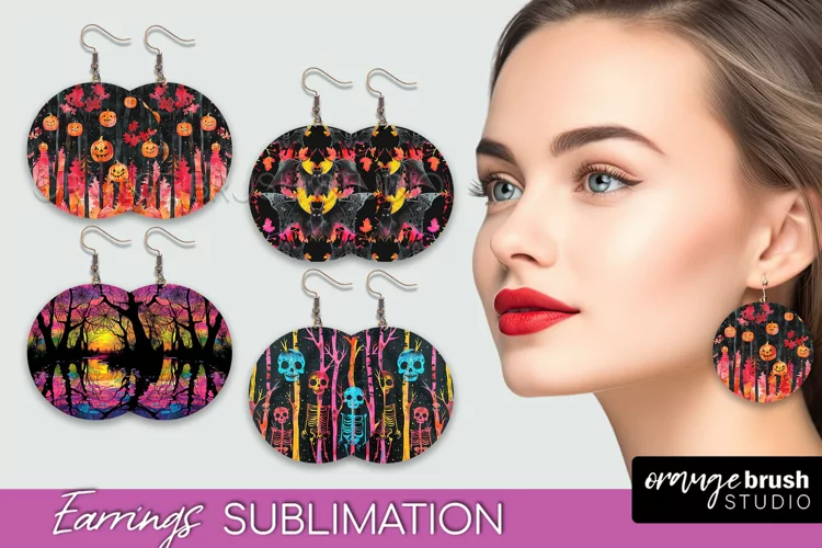 Neon Halloween Earrings - Spooky Round Earring Sublimation