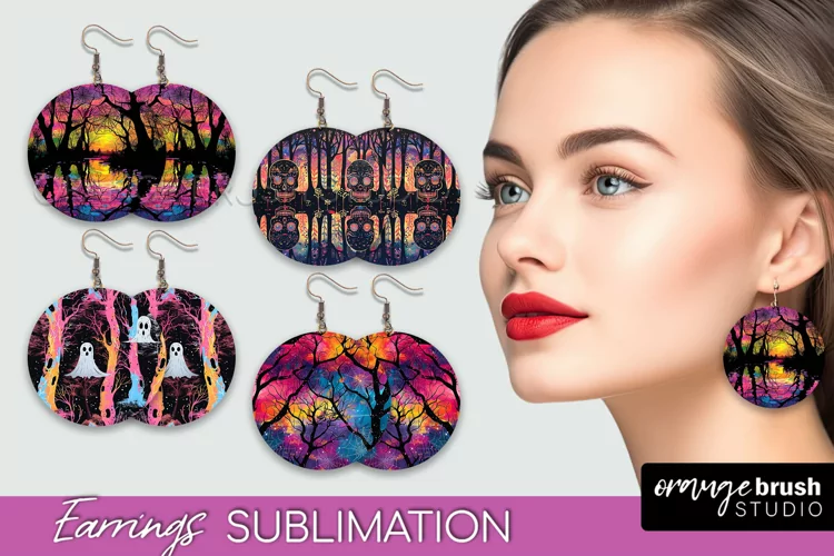 Neon Halloween Earrings - Spooky Round Earring Sublimation
