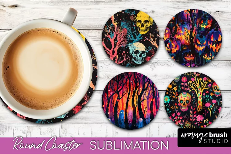 Neon Halloween Coasters - Spooky Round Coaster Sublimation