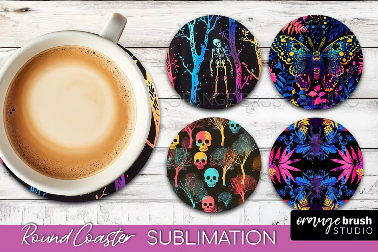 Neon Halloween Coasters - Spooky Round Coaster Sublimation