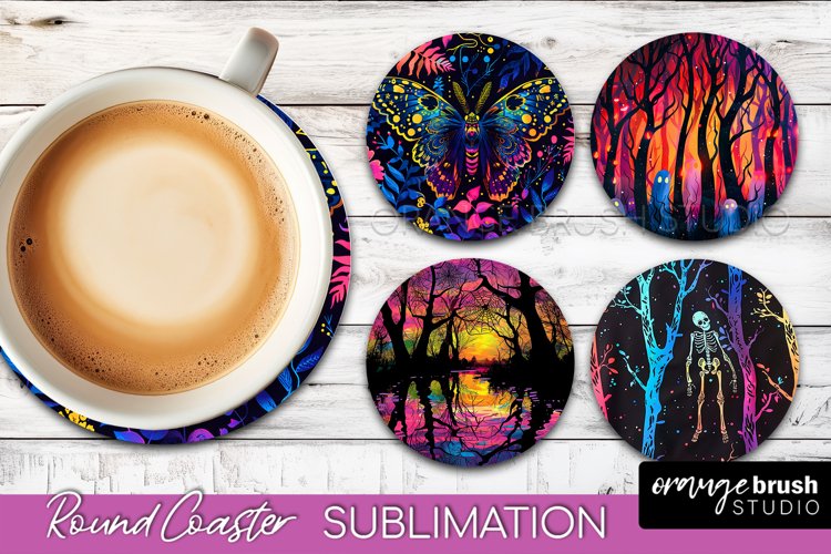 Neon Halloween Coasters - Spooky Round Coaster Sublimation example image 1