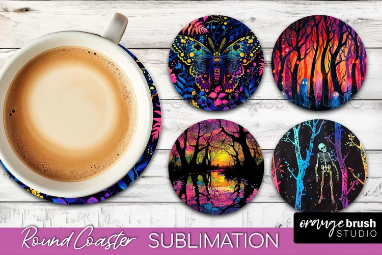 Neon Halloween Coasters - Spooky Round Coaster Sublimation