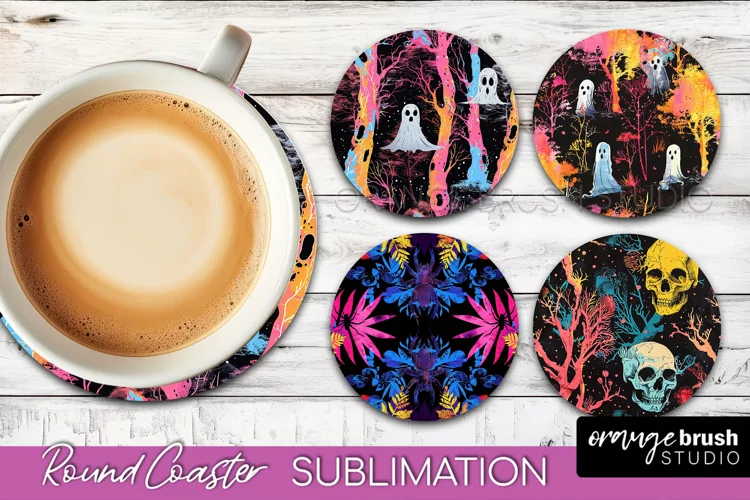 Neon Halloween Coasters - Spooky Round Coaster Sublimation