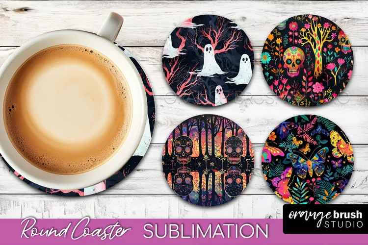Neon Halloween Coasters - Spooky Round Coaster Sublimation